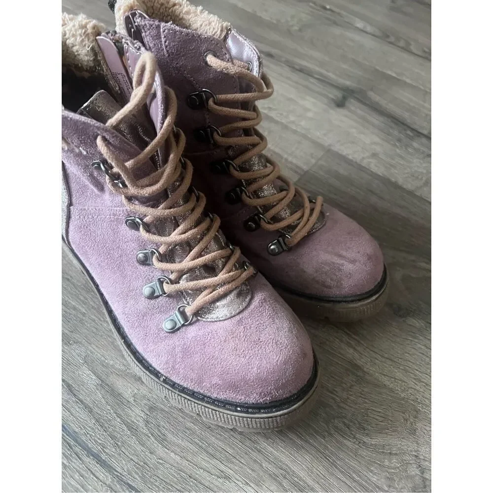Steve Madden Kids' Combat Boot with Faux Fur Collar size 3 big girl